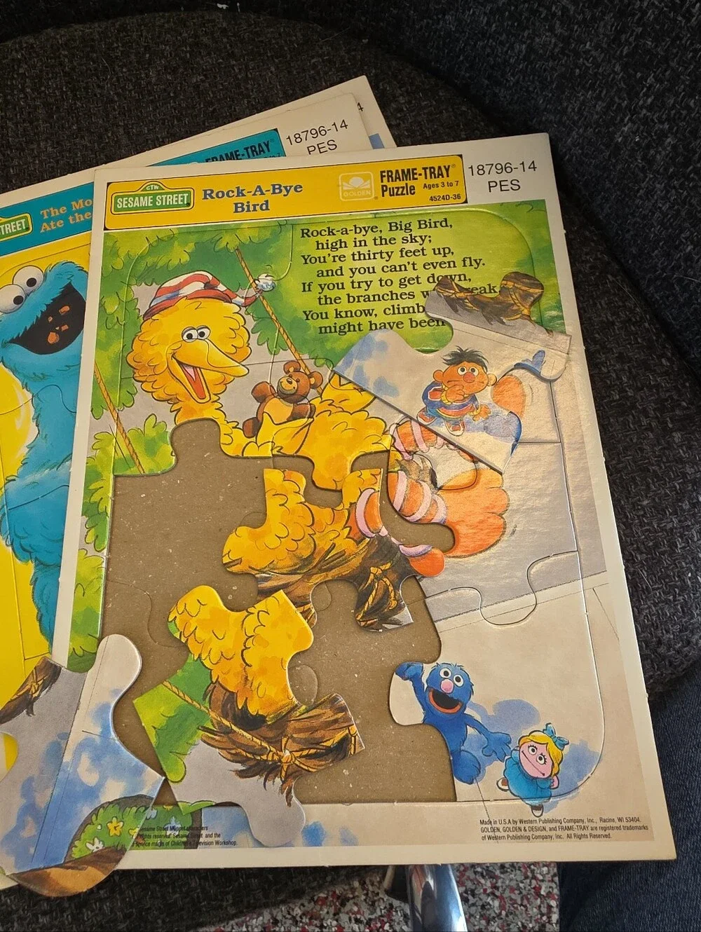 Lot 3 Vintage 1989 Golden Sesame Street Frame-Tray Puzzles Nursery Rhymes